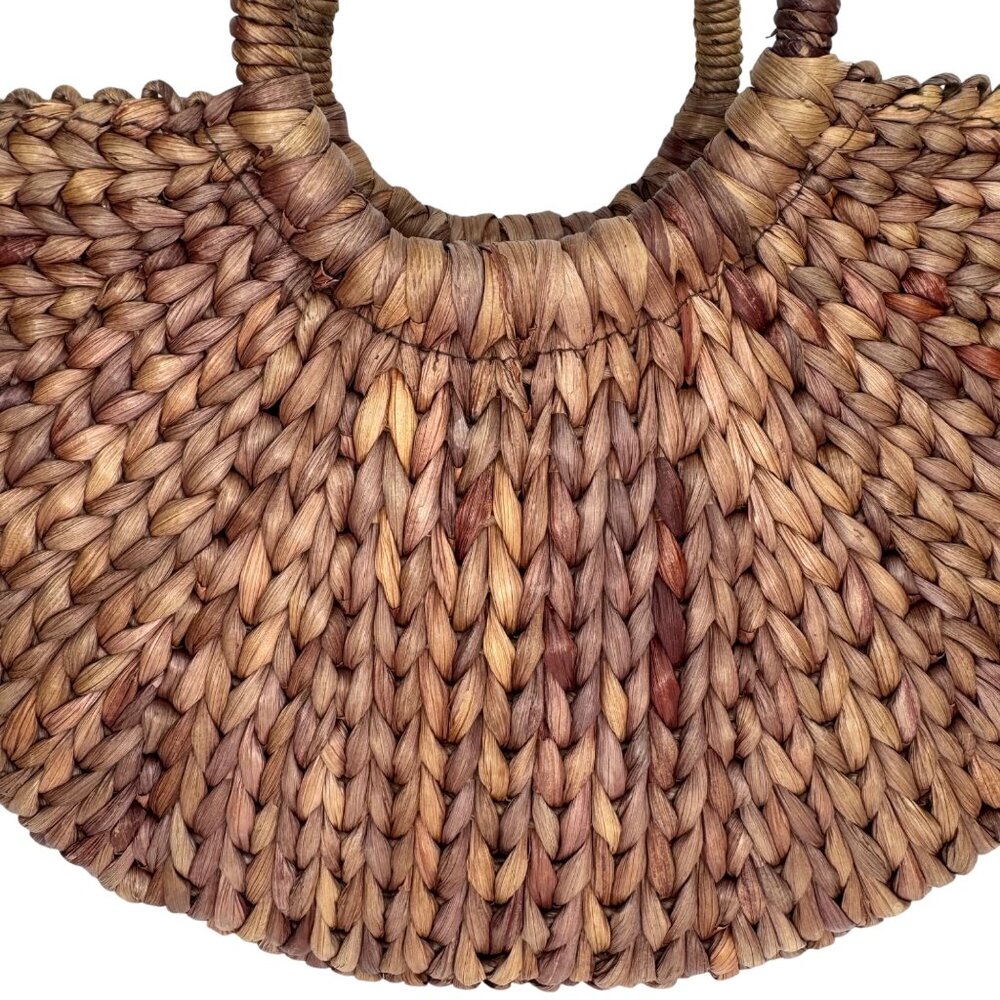 Xhilaration Handwoven Half-Moon Straw Bag Circular Handles Tropical Vacation - Picture 3 of 8